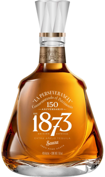 Tequila bottle with '1873' branding on a white background