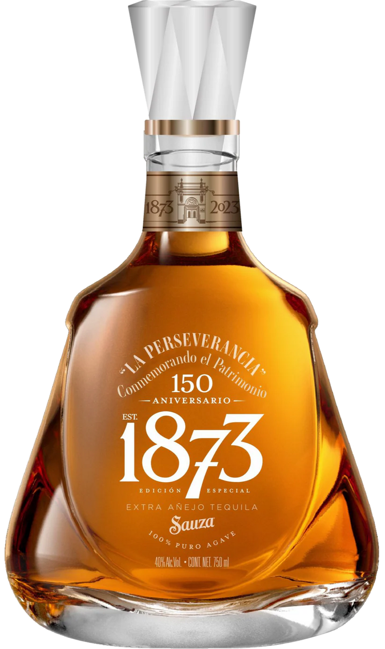 Tequila bottle with '1873' branding on a white background