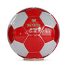 Red and white soccer ball with 'Score' branding on a white background