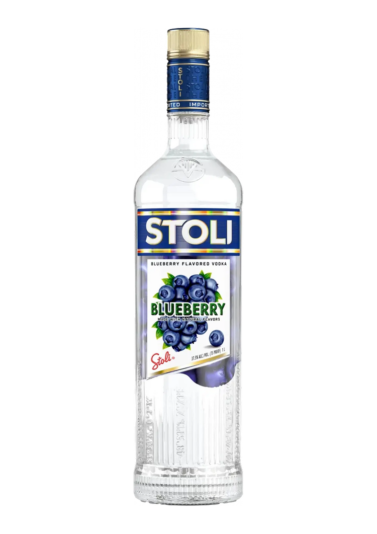 Stoli Blueberry Vodka bottle on a white background