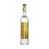 Bottle of vodka with a gold label on a white background