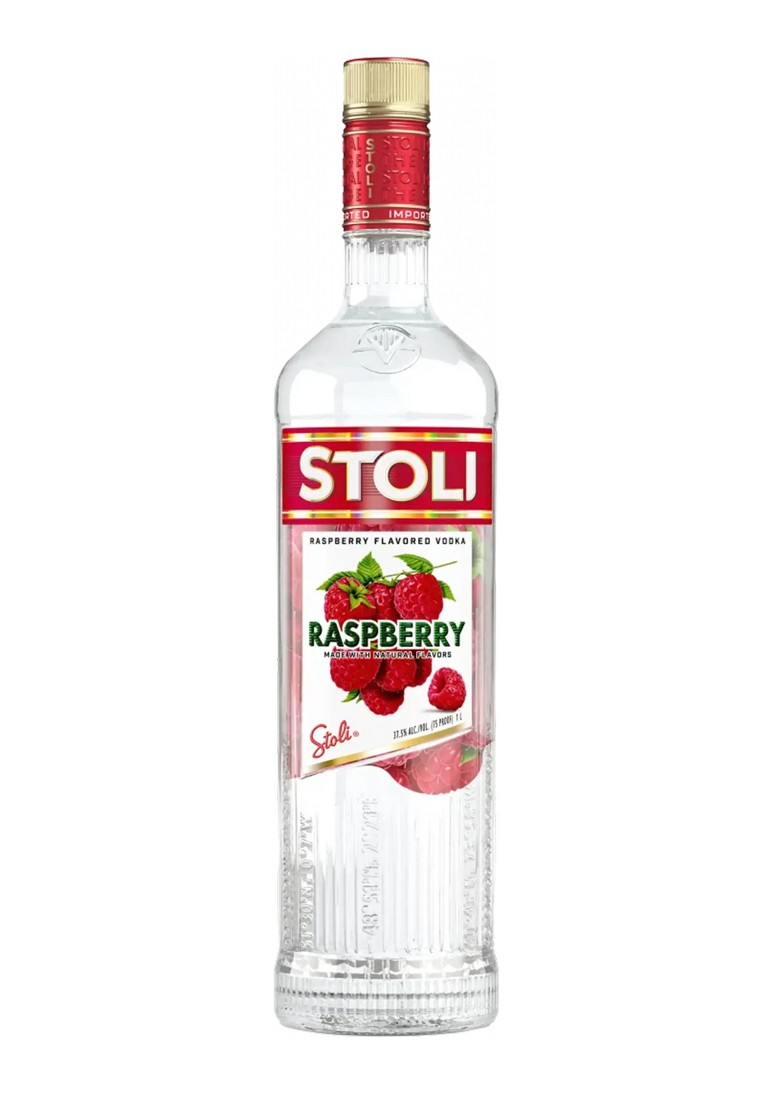 Stoli Raspberry Vodka bottle on a white background