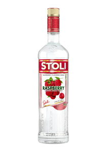 Stoli Raspberry Vodka bottle on a white background