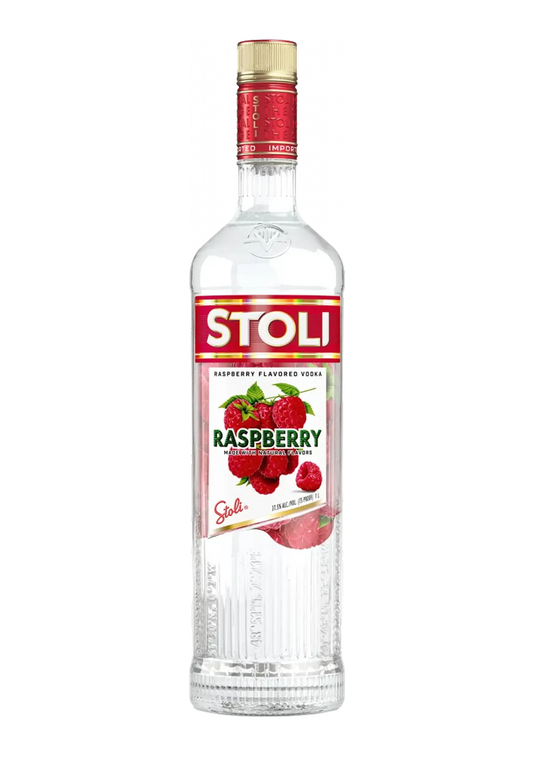Stoli Raspberry Vodka bottle on a white background