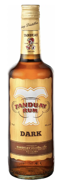 Tanduay Dark Rum bottle on a white background