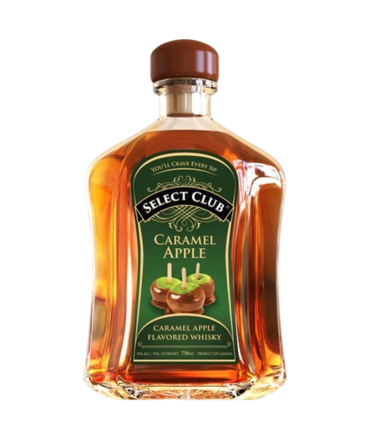 Bottle of Select Club Caramel Apple Flavored Whisky on a white background