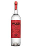 Clear bottle with a red label on a white background