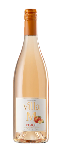 Bottle of Villa M Peach wine on a white background
