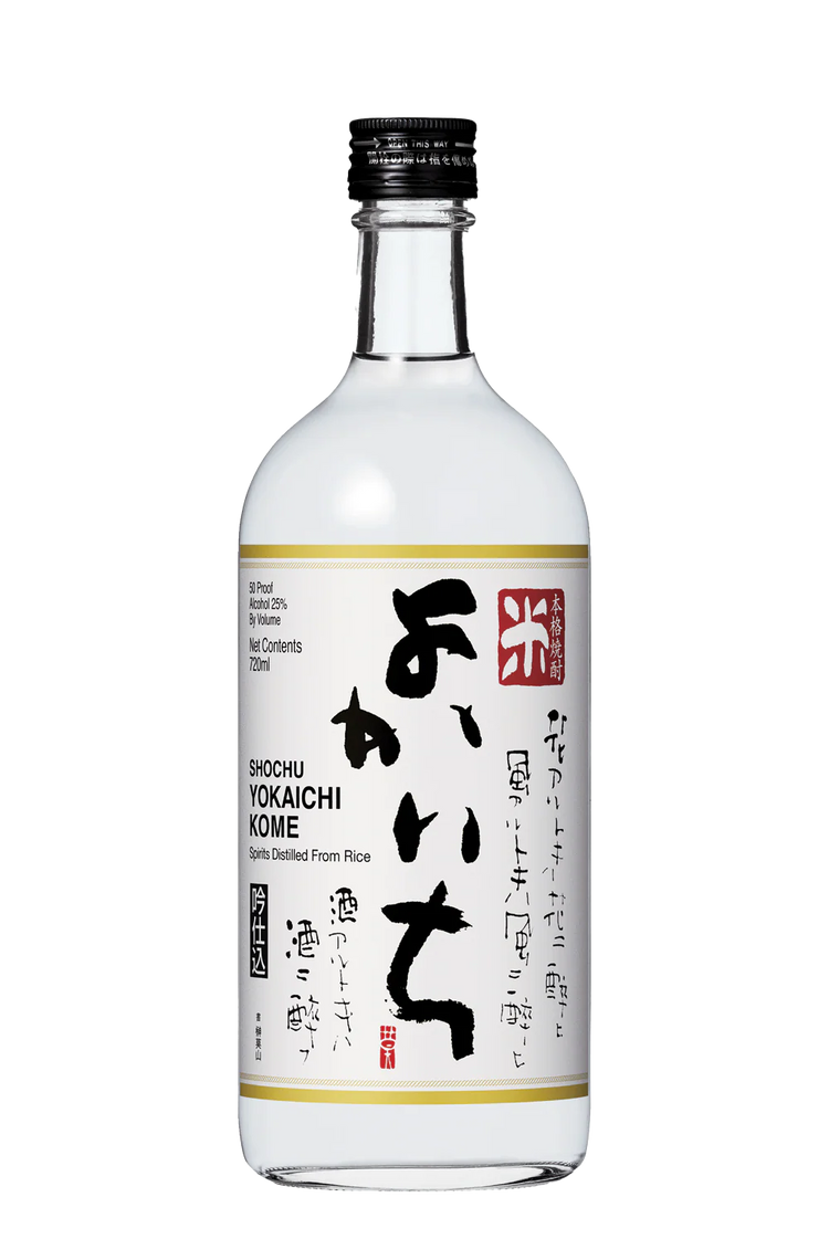Alcohol bottle with a white label featuring black text and a red logo on a white background