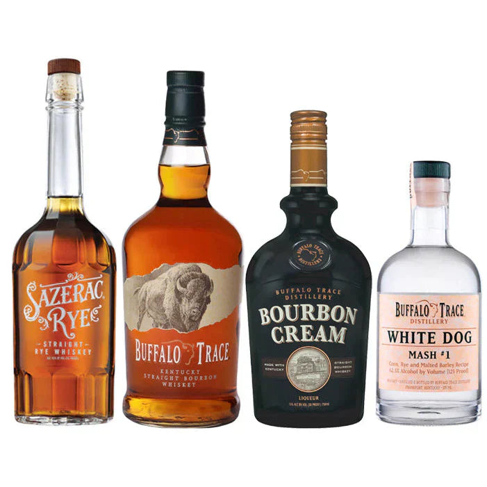 Buffalo Trace, Sazerac Rye, Bourbon Cream, and White Dog Mash Bundle 750ml